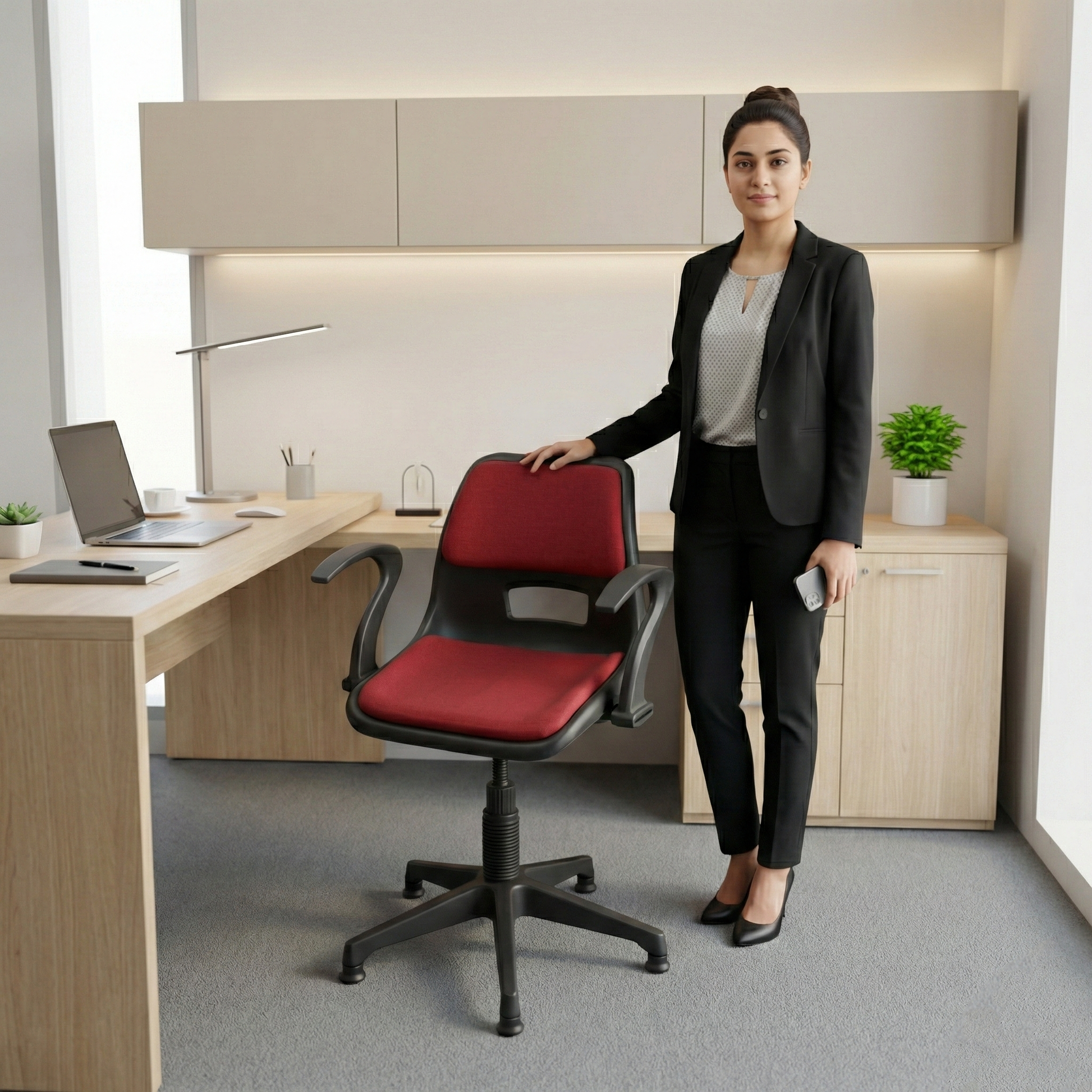 SAAB S-208-MSAC Shell Holo Revolving Chair with Arms, Cushion and Mechanical Jack