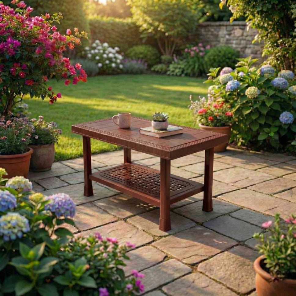 SAAB S-330 Full Plastic Medium Double Shelf Rattan Table