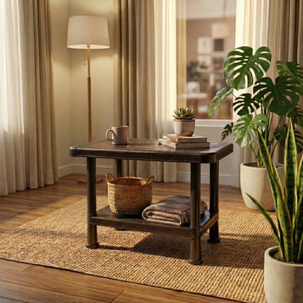 SAAB SP-328 Full Plastic Double Shelf Baby Rattan Table