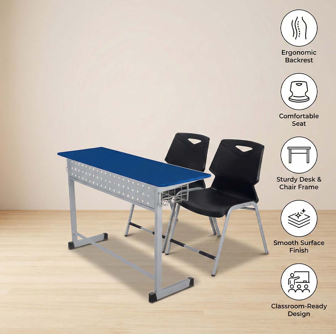 SAAB S-930 2-Seater Study Table With Iron Book Shelf and Fiber Top