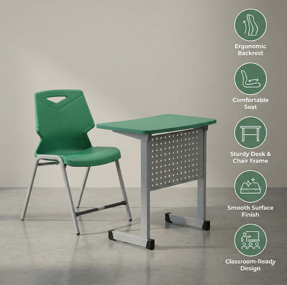 SAAB S-914 One Seater Desk Iron Frame Front Jali And Fiber Top Small
