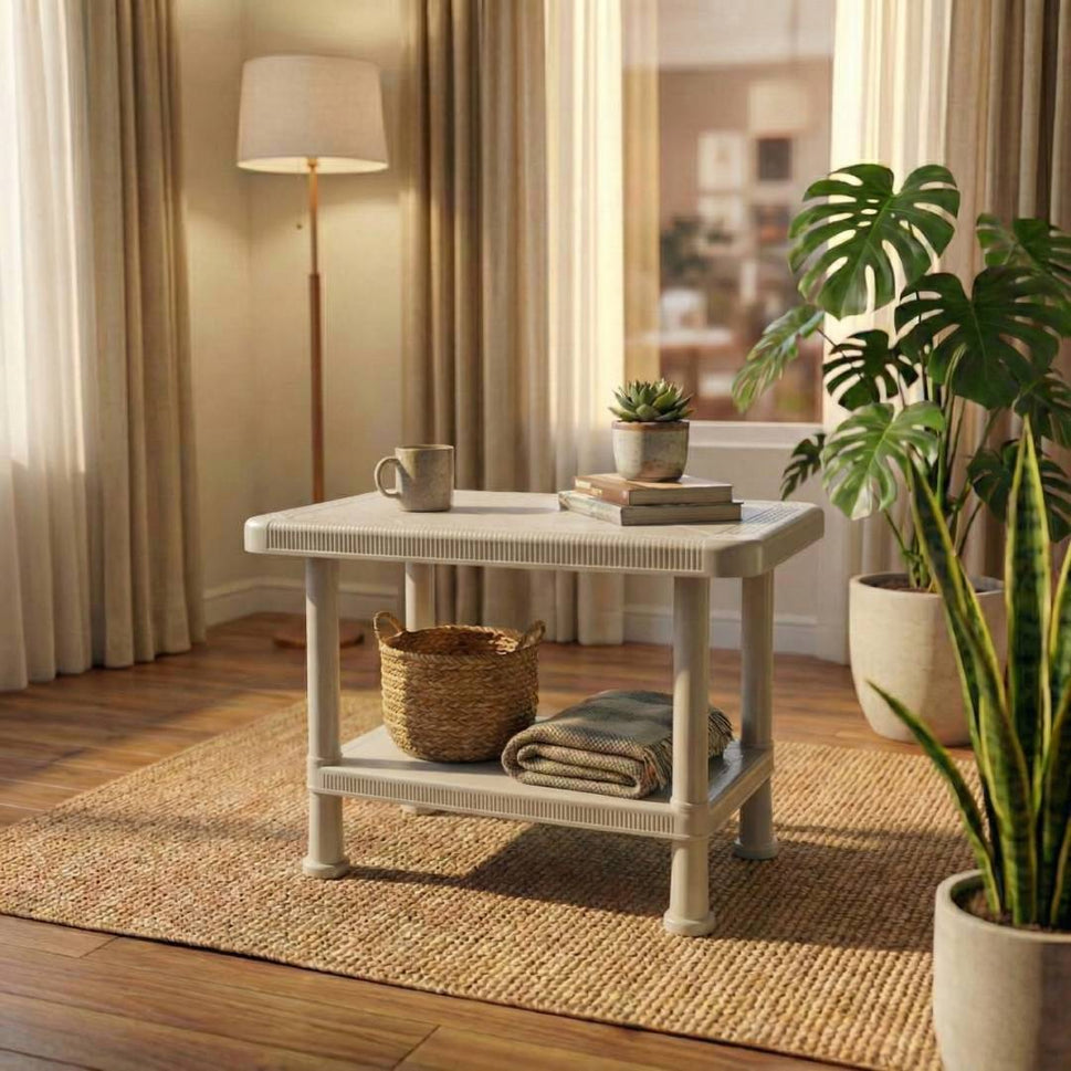 SAAB SP-328 Full Plastic Double Shelf Baby Rattan Table