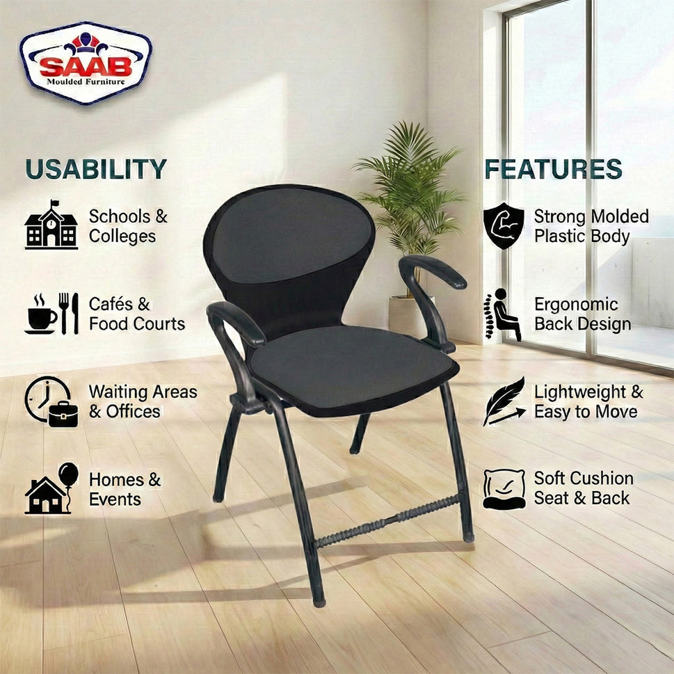 SAAB S-06-AC Steel Plastic Pecock Shell Chair with Arms & Cushion