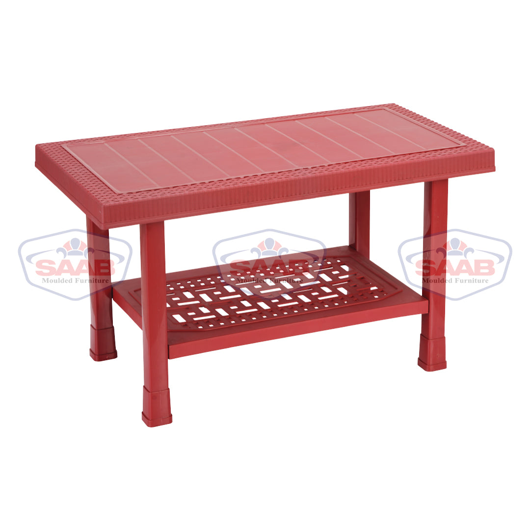 SAAB S-329 Full Plastic Double Shelf Large Rattan Table
