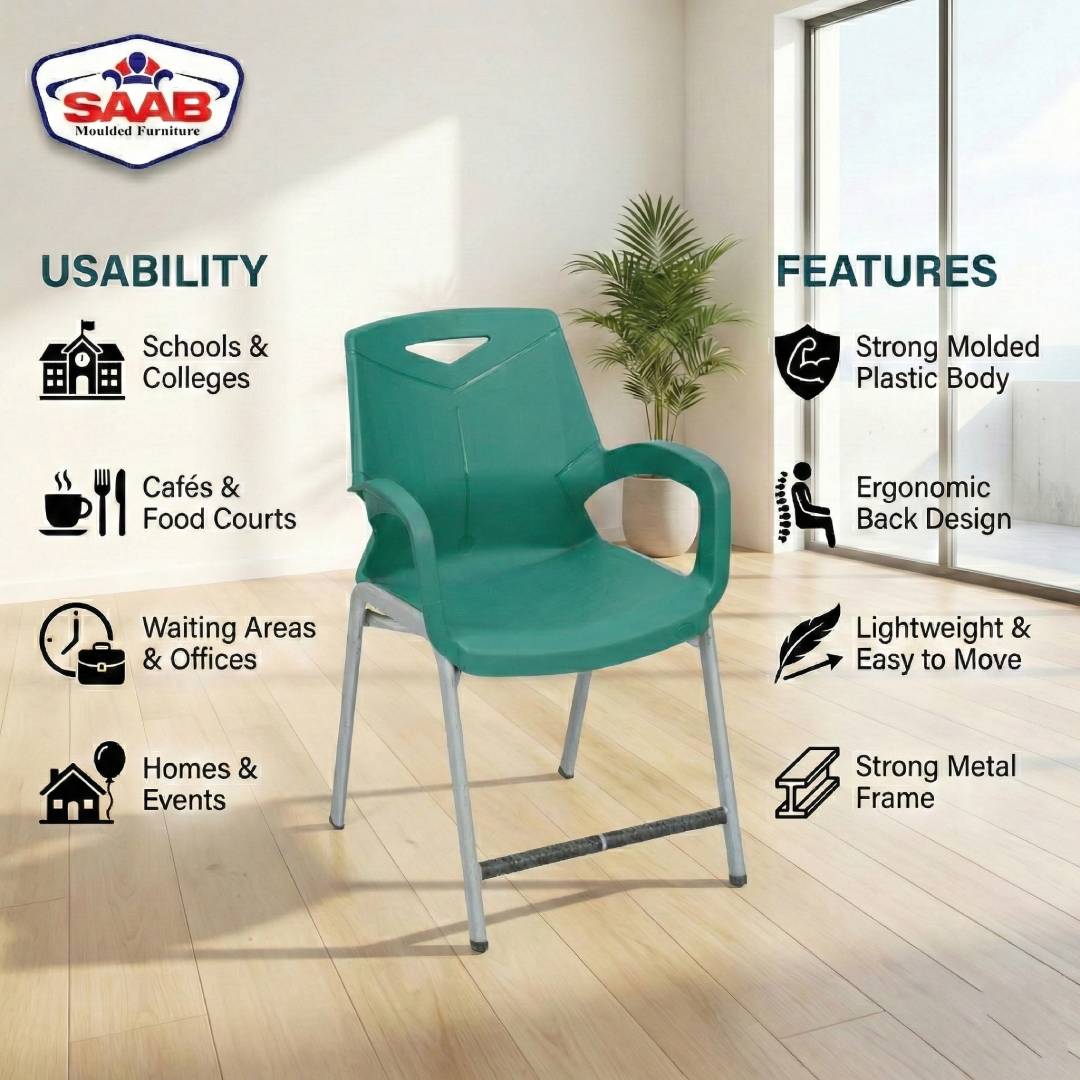 Steel Plastic Baby Green Shell With Plastic Arms Study Chair Model S-198