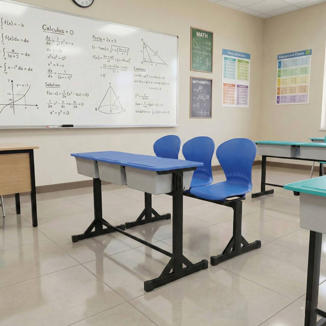 Study Desk with Small Plastic Top &amp; Box 3-Seater (Std. Height) S-138