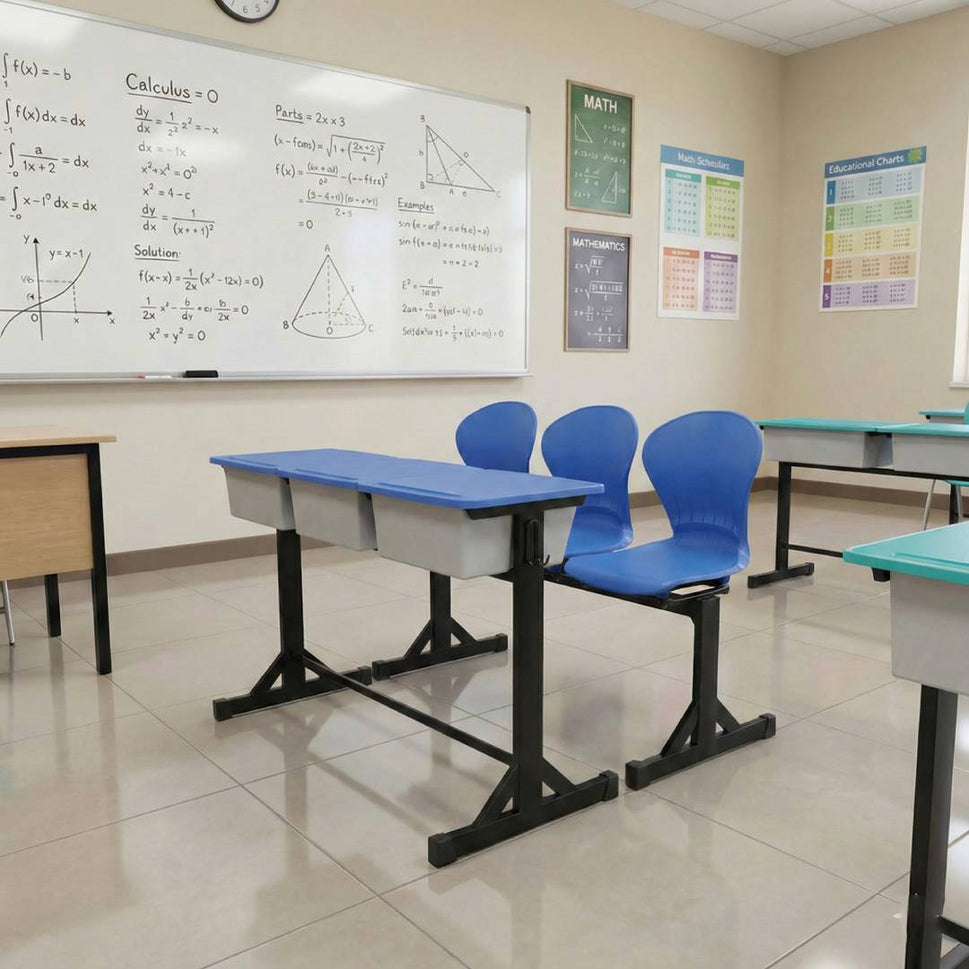 Study Desk with Small Plastic Top &amp; Box 3-Seater (Std. Height) S-138