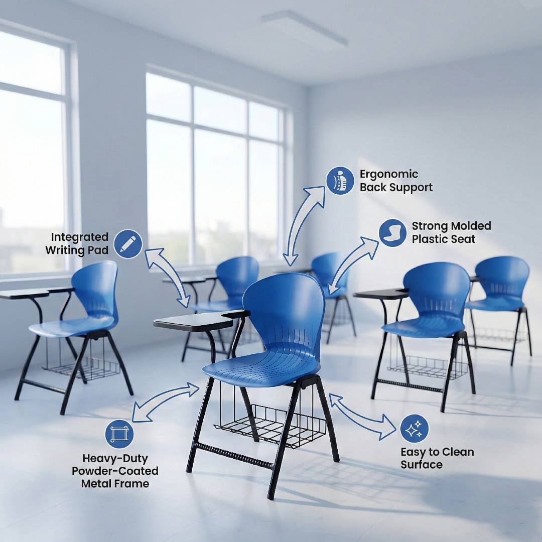 SAAB S-06-SB Peacock Shell Study Chair with Bookshelf