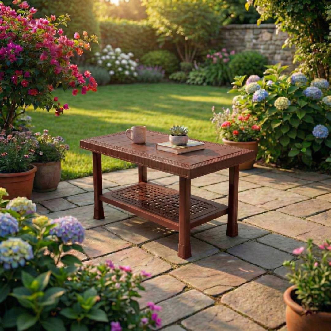 SAAB S-330 Full Plastic Medium Double Shelf Rattan Table