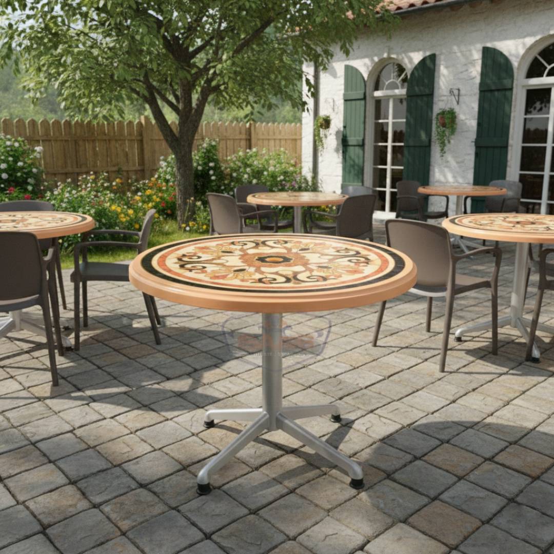 Steel Plastic Round Table With Sticker SAAB SP-290-S