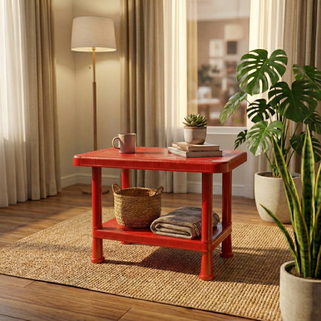 SAAB SP-328 Full Plastic Double Shelf Baby Rattan Table