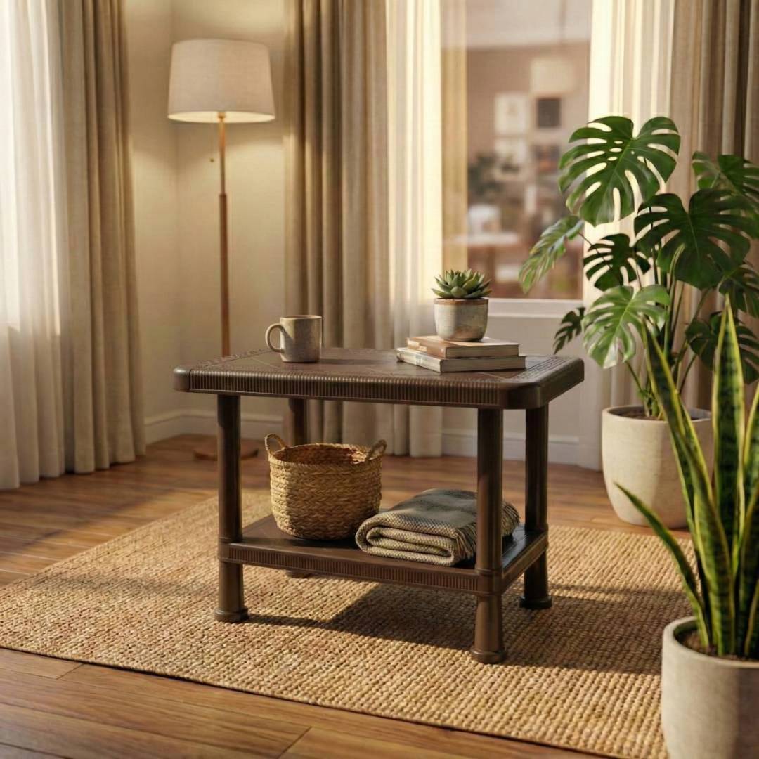 SAAB SP-328 Full Plastic Double Shelf Baby Rattan Table