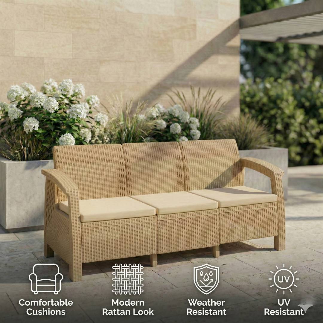 SAAB Newly Designed Rattan Allegra 3 Seater Sofa with Printed Cushions SAAB SP-375