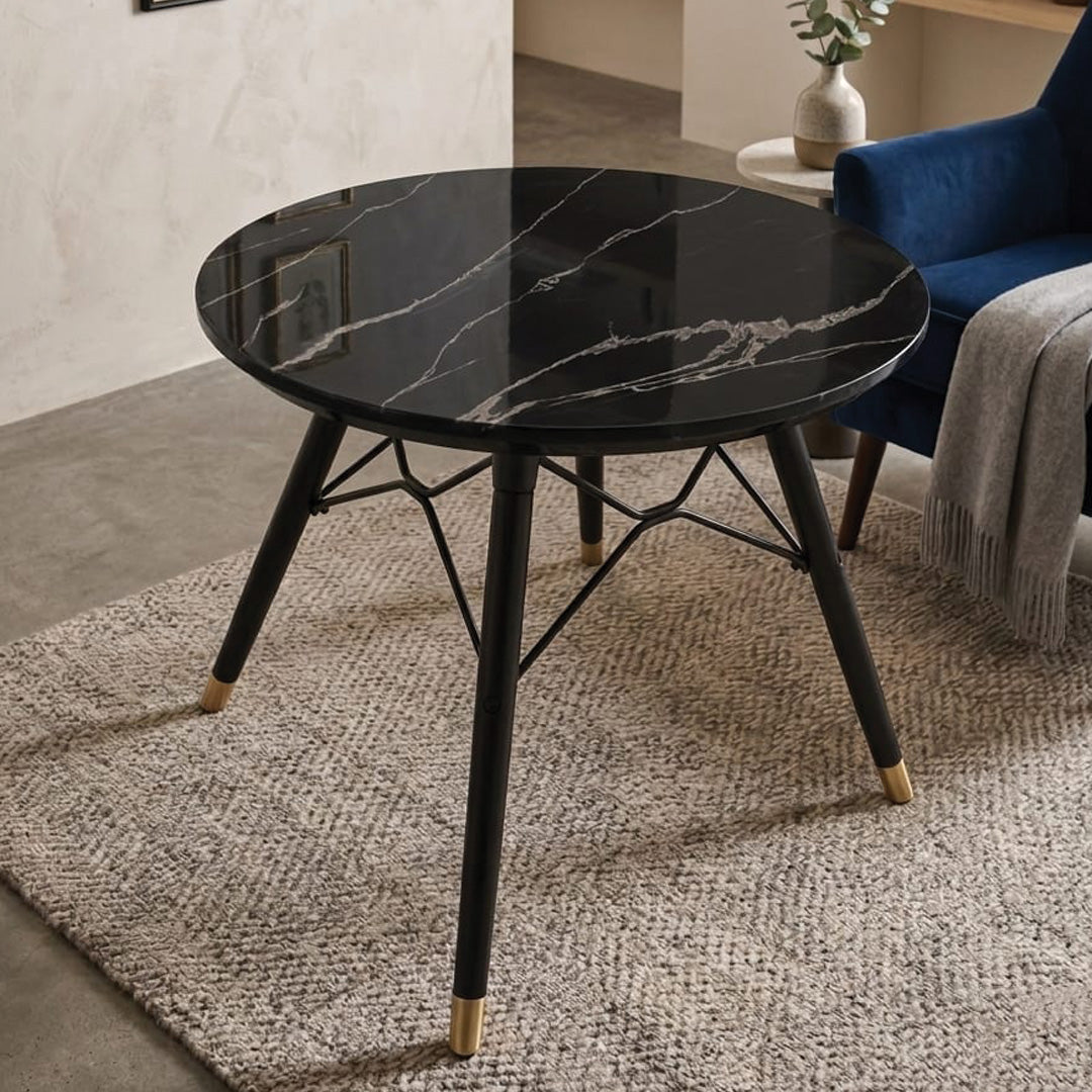 Round Faux Marble Coffee Table with Wire Cross Base S-977-WL