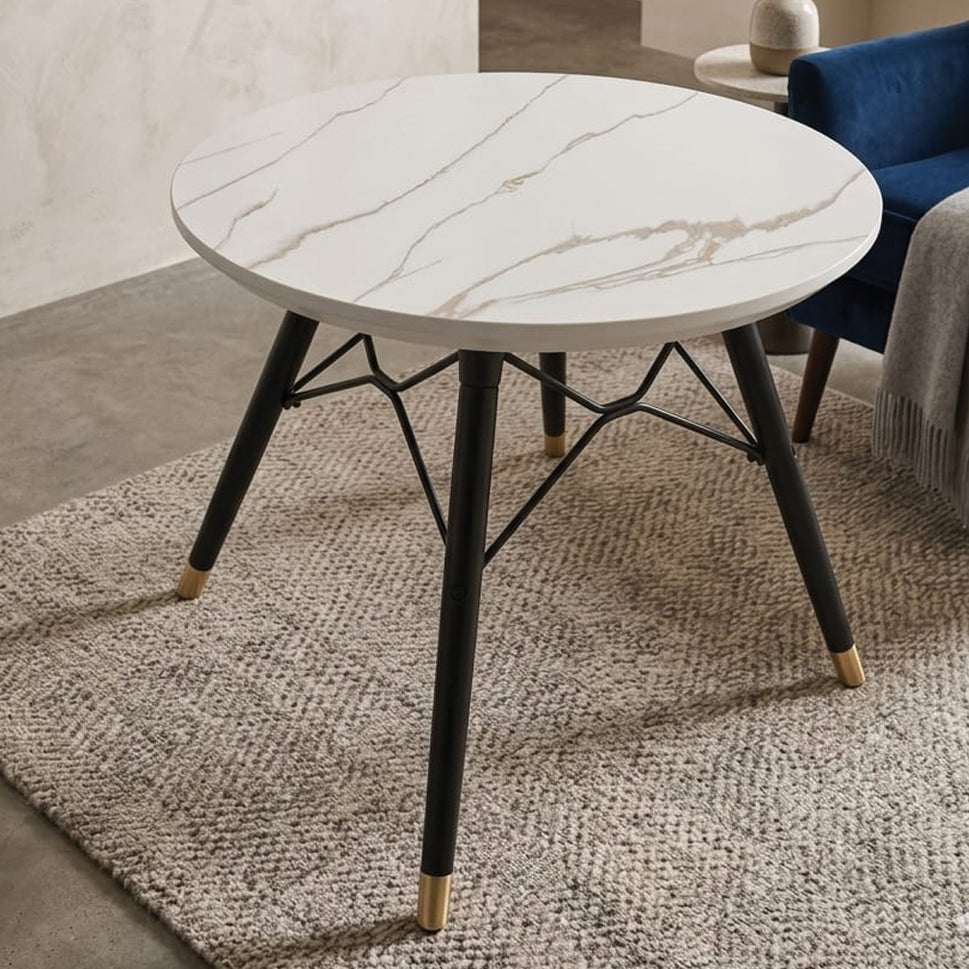 Round Faux Marble Coffee Table with Wire Cross Base S-977-WL