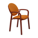 Switch A two-tone colored chair with a solid pattern, featuring a orange seat and backrest with a chocolate brown frame. 3 image