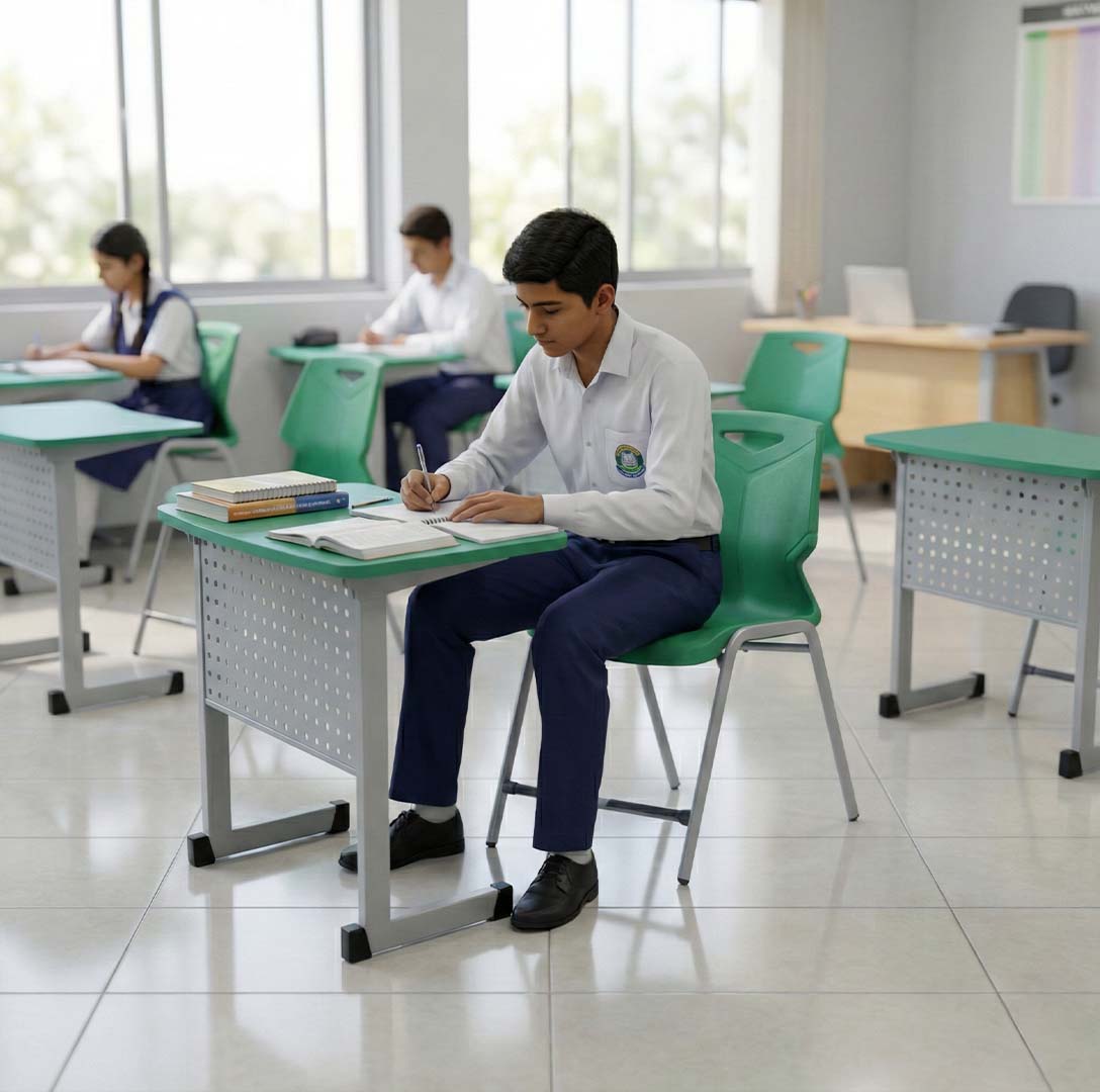 SAAB S-914 One Seater Desk Iron Frame Front Jali And Fiber Top Small