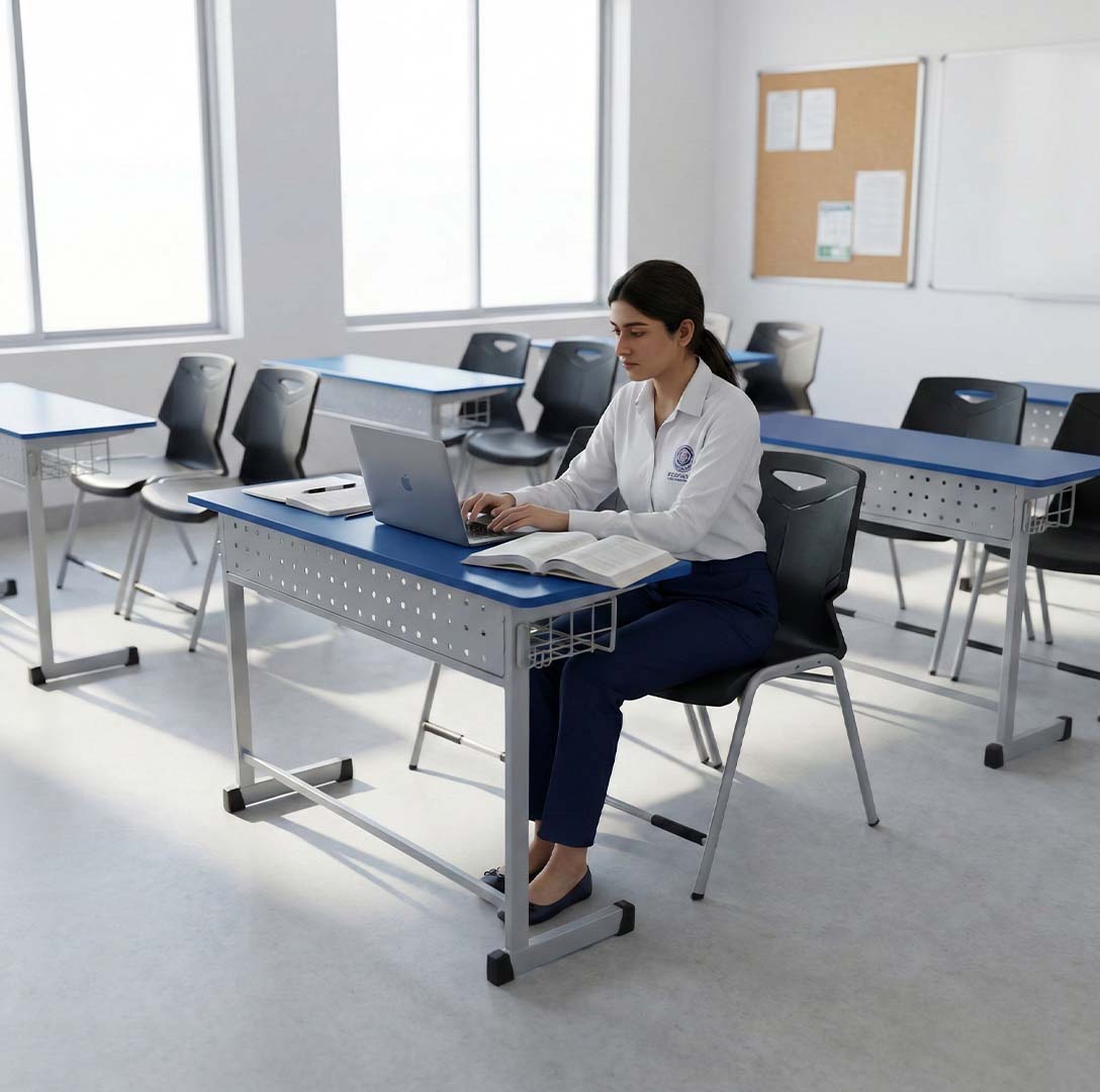 SAAB S-930 2-Seater Study Table With Iron Book Shelf and Fiber Top