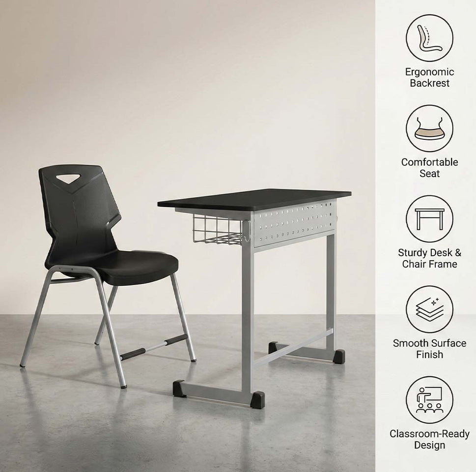 SAAB S-930 2-Seater Study Table With Iron Book Shelf and Fiber Top
