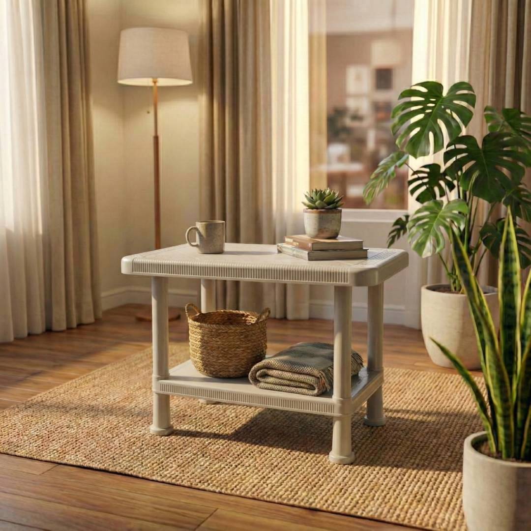 SAAB SP-328 Full Plastic Double Shelf Baby Rattan Table