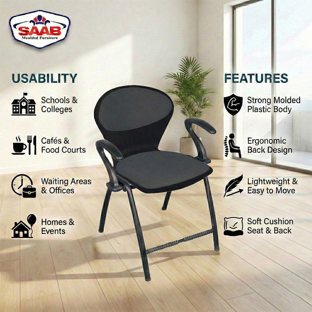 SAAB S-06-AC Steel Plastic Pecock Shell Chair with Arms &amp; Cushion