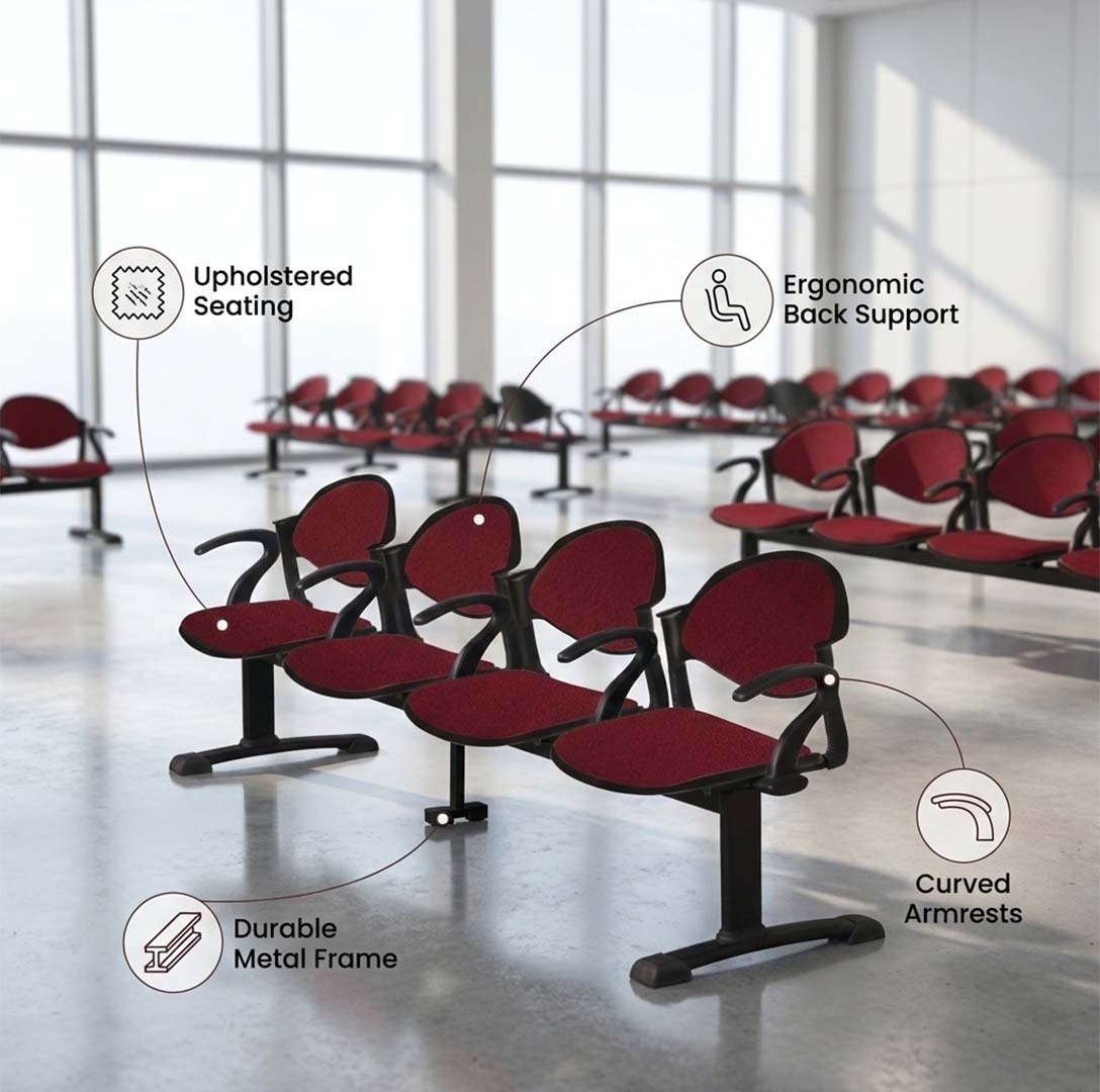 Visitor Sofa 4-Seater Double Channel with Cushion &amp; Arms Model S-10-HAC