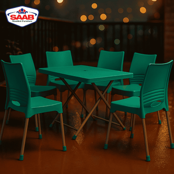 SET OF MAX REST ARMLESS CHAIRS WITH RATTAN TOP TABLE