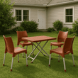 SET OF MAX REST ARMLESS CHAIRS WITH RATTAN TOP TABLE